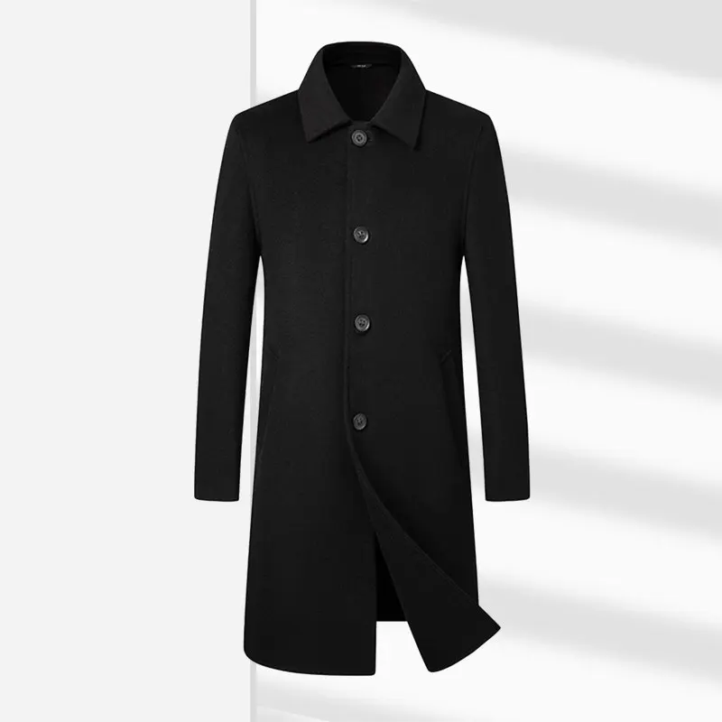 Men's Long Knee Length Winter Double Layered Thickened Middle-aged Business Coat