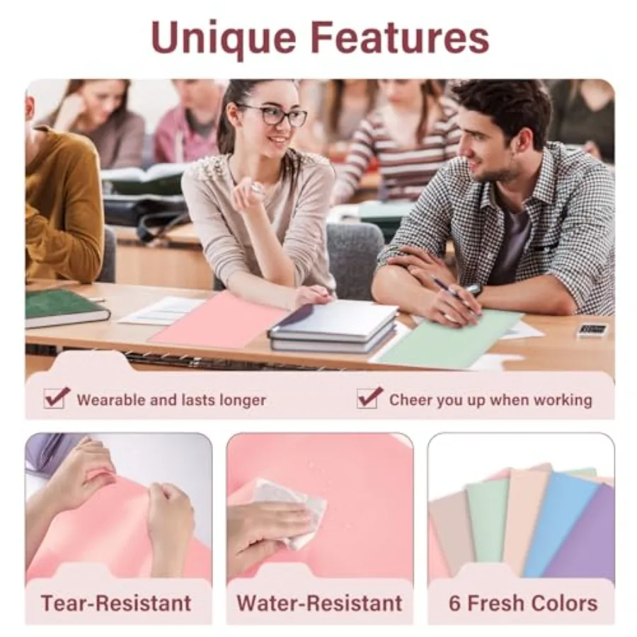 Kunststoff-Ordner mit Töpfen, Pastell-Ordner, 6 Stück, langlebige Aktenordner mit 2 Töpfen und Visitenkartensteckplatz im Letter-Format für das Schulbüro