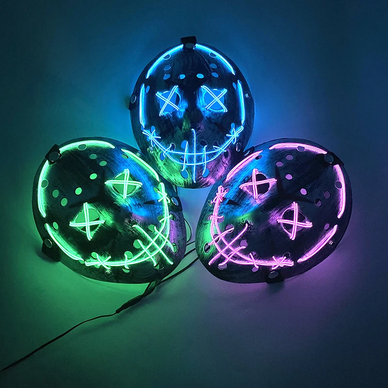 Famous Movie Glowing Mask Decoratctive Props LED Cosplay Jason Killer Mask Neon Light Up Mask haunted house Supplies