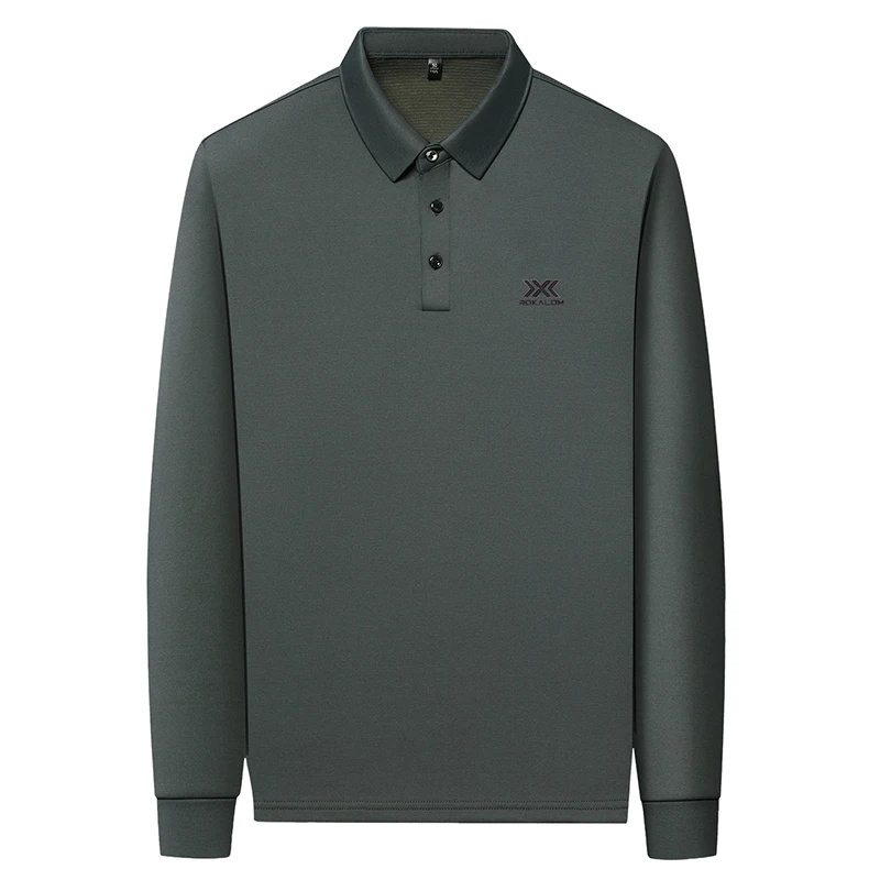Men's Designer Brand Print Polo Shirt Autumn New Solid Color Soft Silk Long Sleeve Lapel T-Shirt Fashion Business Men's Clothing