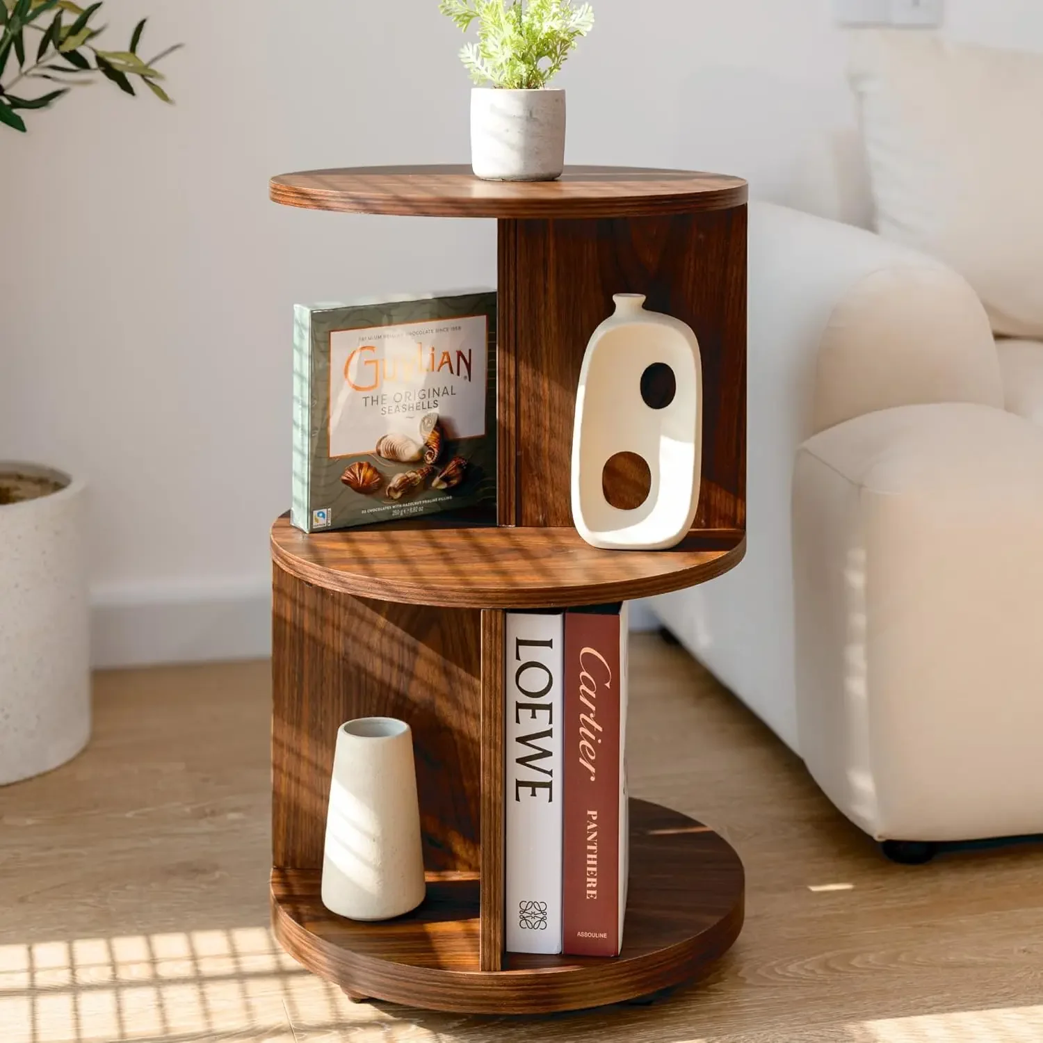 Living Room Side Table, Office Round Bookshelf End Table, Bedroom Mid Century Modern Nightstands, Contemporary Accent