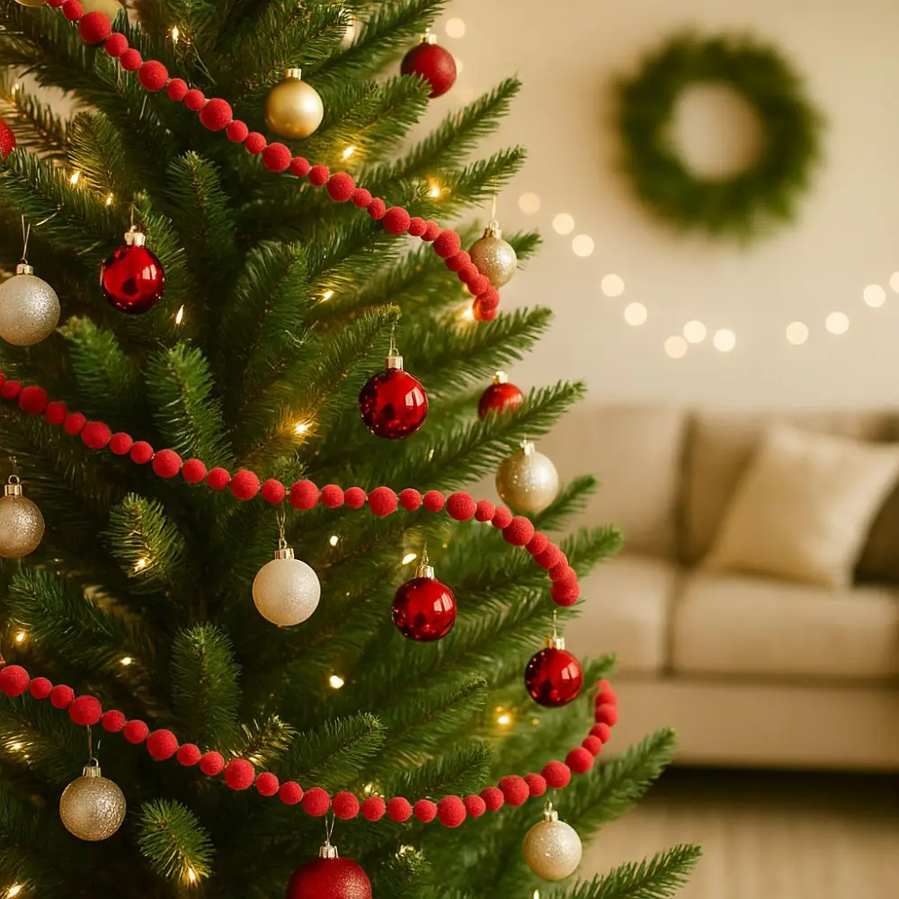 

2.75 Meters Xmas Hanging Pendant Decorative Foam Red Berry Garland Realistic Christmas Bead Chain Party