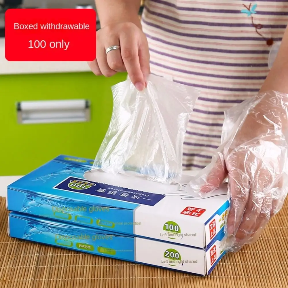 

100Pcs/box Transparent Disposable Gloves Non-Slip Extraction Type Cleaning Gloves Thickened TPE Latex Free Gloves