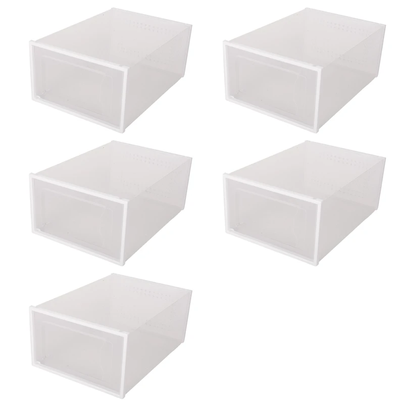 5 PCS Transparent Shoe Box Drawer-Type Plastic Shoe Rack Transparent Shoe Cabinet Online Celebrity Shoe White