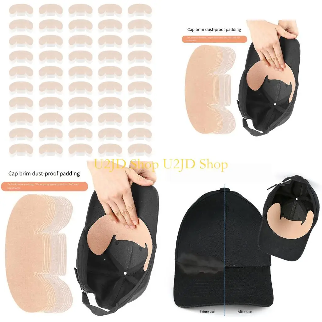 U2JD Pack of 50 Sweatproof Hat Liner Pads Invisible Adhesive Forehead Protector Cap Inserts for Sports and Daily Use