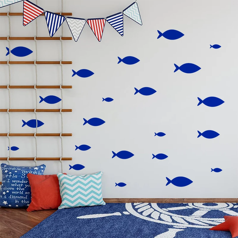 35 pcs Fish /Set Vinyl Wall Sticker Waterproof Removable Bathroom Wall Decor, Ocean Fish Scene Wall Decals For Nursery Kids Room