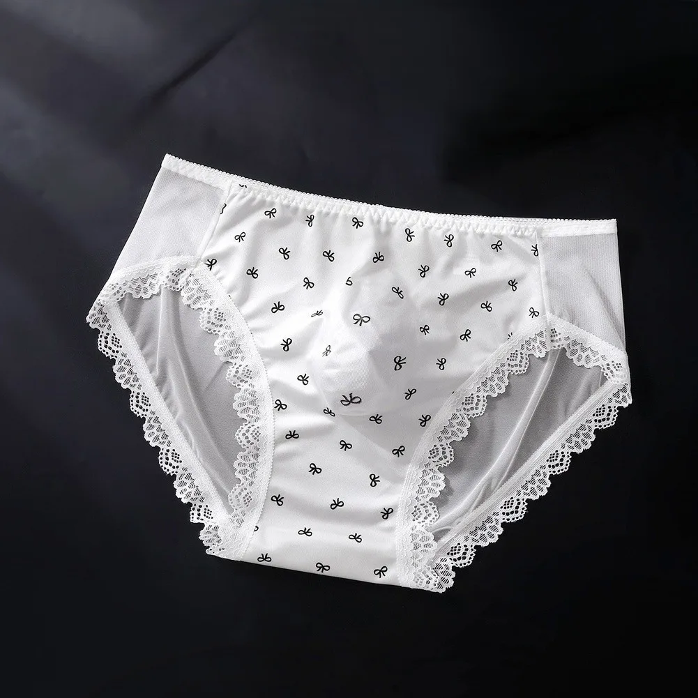 Men's Seamless Ice Silk Lace Briefs Underwear 3D Bulge Pouch Printing Panties  Breathable Bottoms Quick Dry Men Underpant