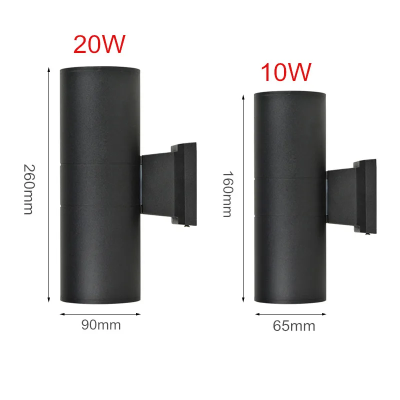 Zewnętrzna ściana światło wodoodporna 18W 12W 6W wodoodporna góra dół zewnętrzna IP65 kinkiet oświetlenie zewnętrzne 65mm 90mm dekoracje ścienne do