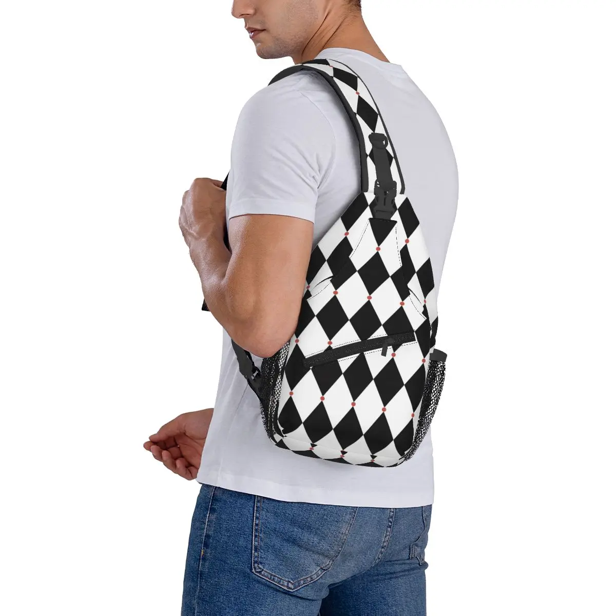 Sac à bandoulière Harlequin pour voyage, sac de poitrine cool, olympiques de cartes, sac à dos lancé par le poker, sac à dos pour la randonnée, sac de vélo