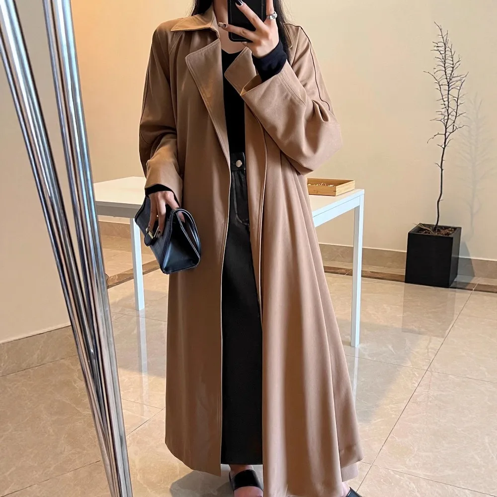 

Lapel Lace Waist-closing Mid-length Windbreaker High-end Fashion Coat