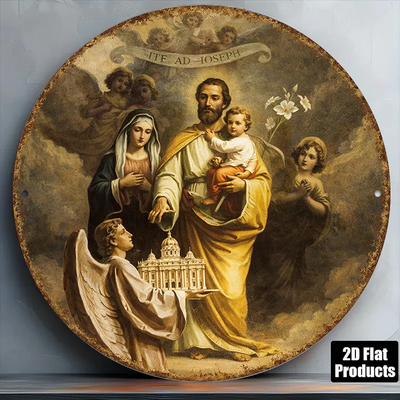 CIFBUY Vintage 2D Aluminum Wall Art Waterproof Durable Round Sign for Living Room Study Religious Decor Gift