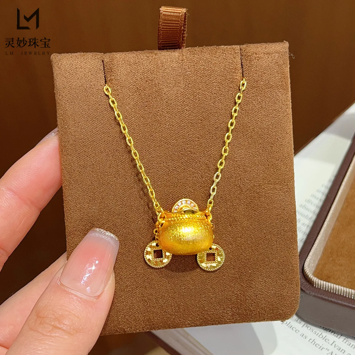 

Rotatable Money Bag Clavicle Chain Women's 24K Gold AU999 - Pure gold fortune money bag necklace, rotating for wealth for daily