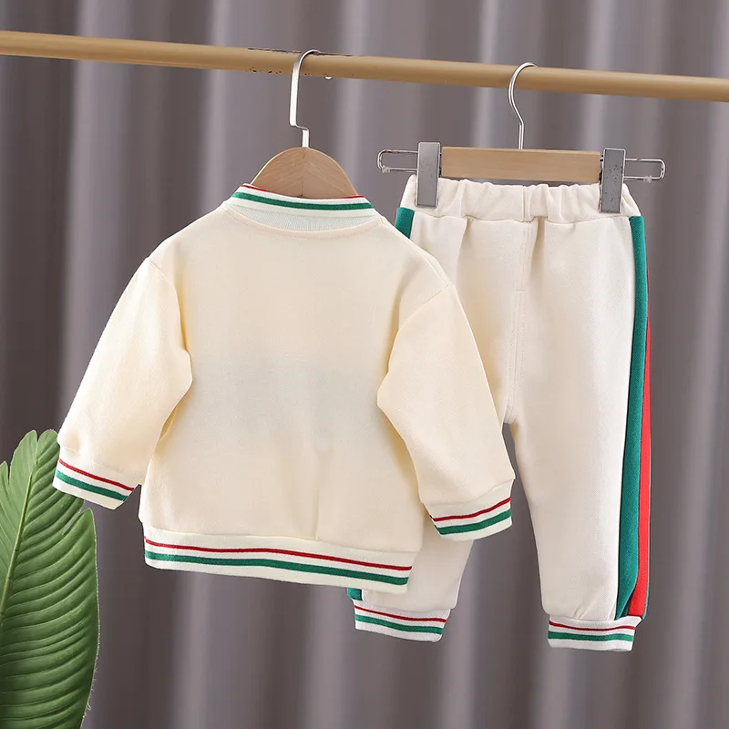 New Kids 2pcs Clothing Spring Autumn Boutique Long Sleeve Color Stitching Pullover Shirt + Pants Sport Set Baby Boys Clothes