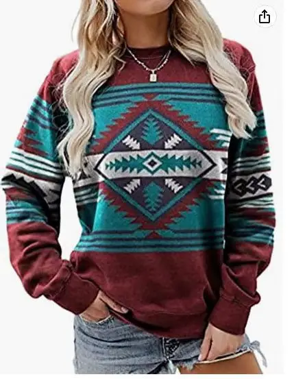 Women Round Neck Sweatshirts Fashion 3d Print Retro Ethnic Style Girls Oversized Tracksuits Pullover Girls Long sleeves Clothing