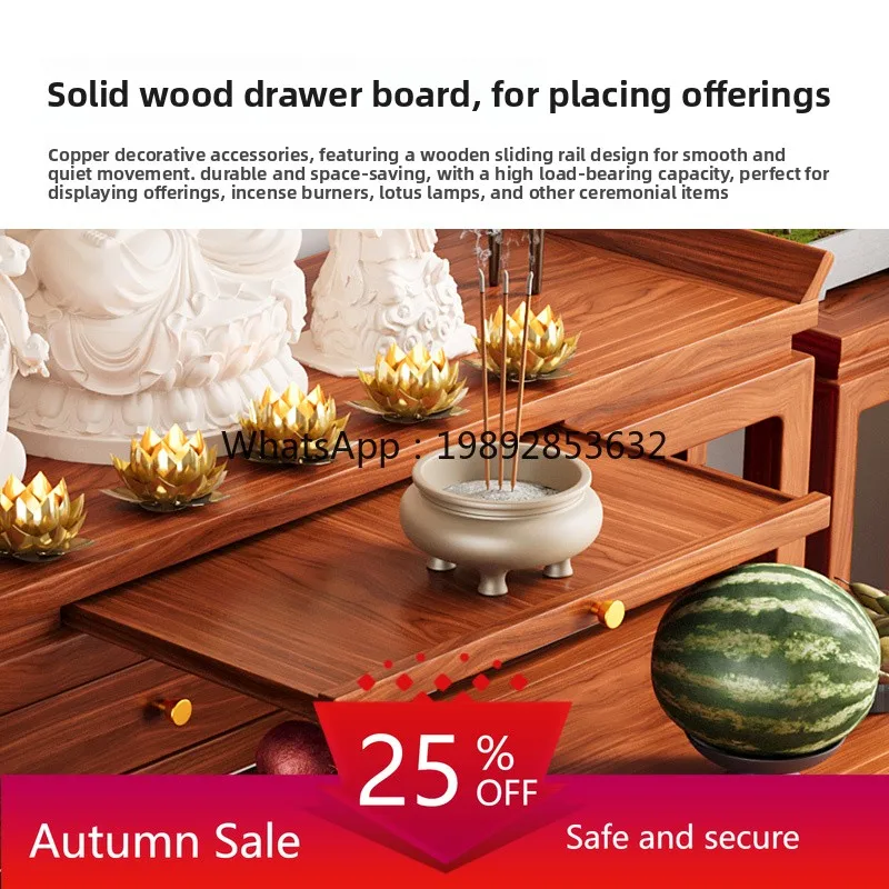 

YFY New Chinese Style Solid Wood Buddha Hall Home Altar Incense Table Small Apartment Strip Table Bodhisattva Worship Table