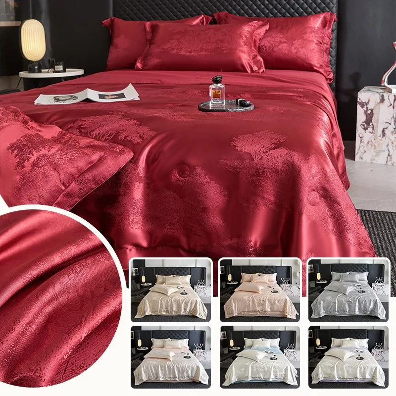 Ice Silk Air‑Conditioning Quilt Jacquard Summer Cool Thin Quilt Skin-friendly Washable For Home Bedroom Bedding Supplies