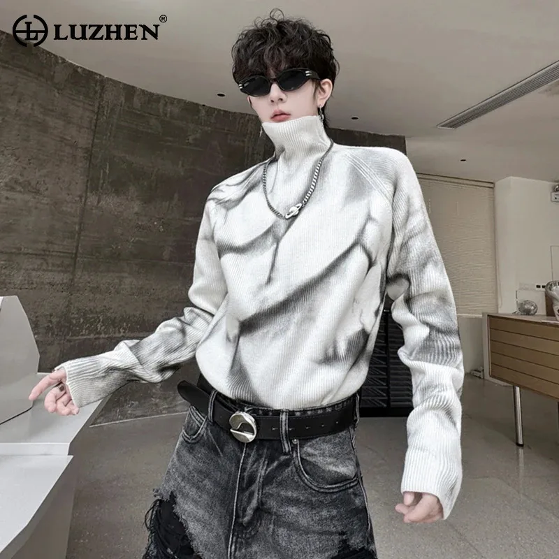 LUZHEN 2025 الخريف الشتاء موضة التعادل مصبوغ نمط محبوك الياقة المدورة الرجال الأصلي وسيم الشارع الشهير الأصلي سترة JY4446 #1