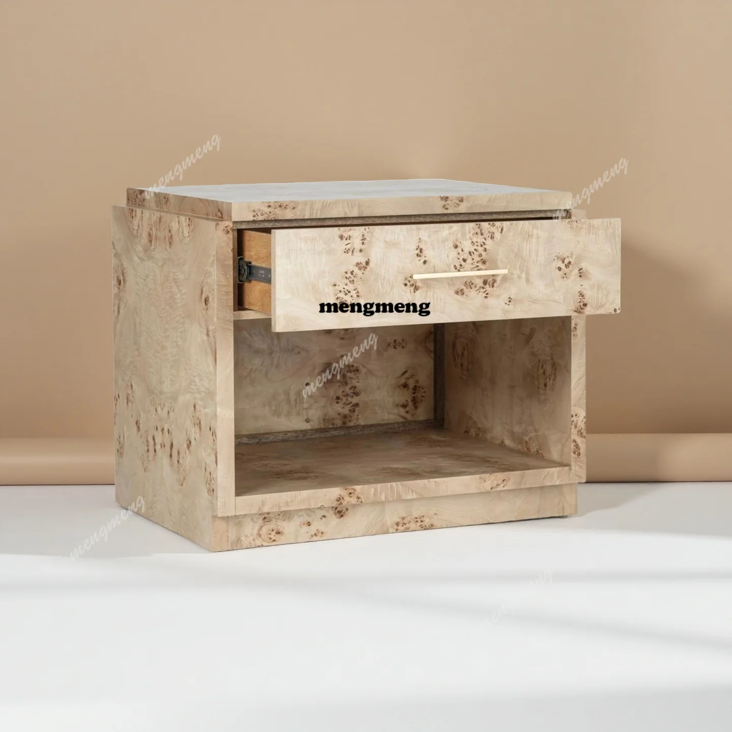 

Italian minimalist solid wood bedroom tree pattern bedside table modern simple light luxury high-end bedside table