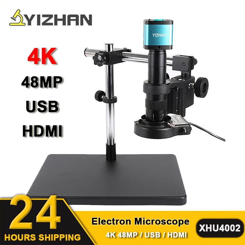 4K 48MP USB HDMI Digital Video Electronic Microscope Camera 130X 150X 180X Zoom C Mount Lens LED Light Lab Phone Repair Tools