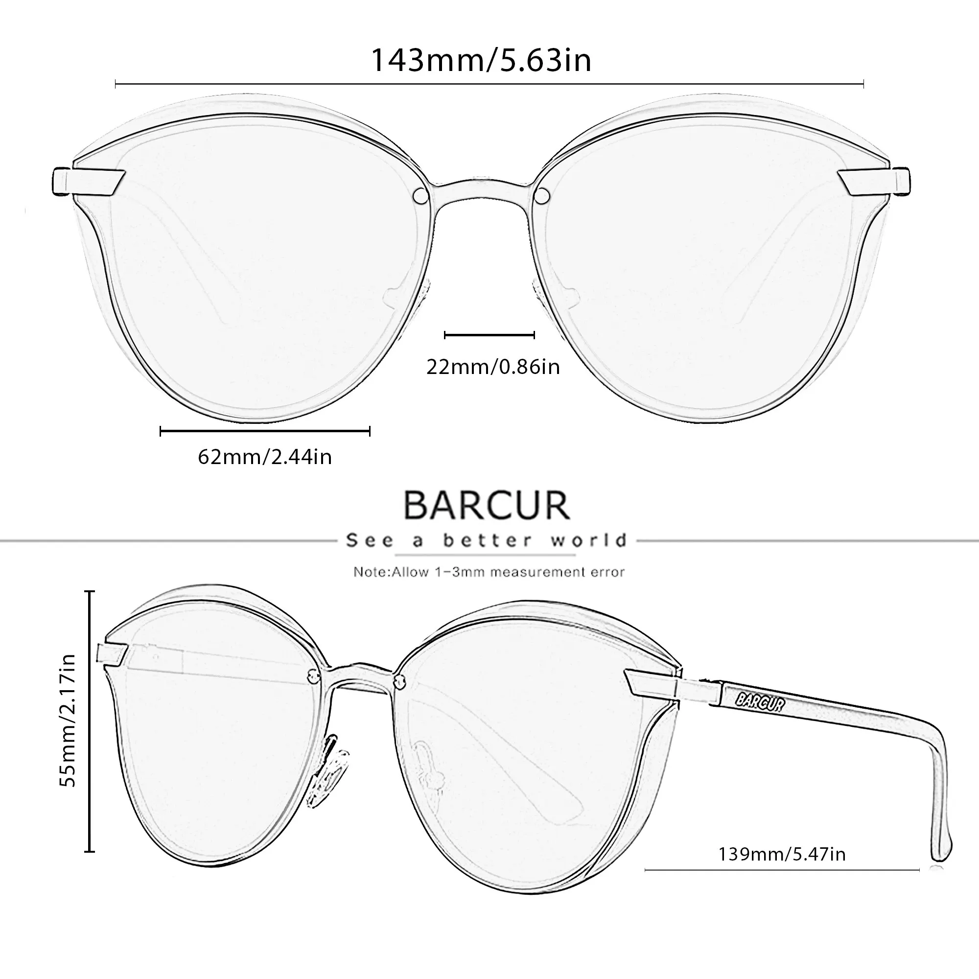 BARCUR Style Polarized Sunglasses For Women Catmore Round Sun Glass Ladies Woman Eyewear Accessory UVAB Protection