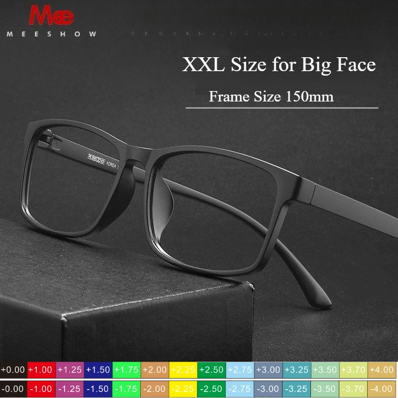 MEESHOW Reading glasses 60mm big face square frame TR glasses Anti Blue Ray 150mm eyeglass frames Prescription Eyewear