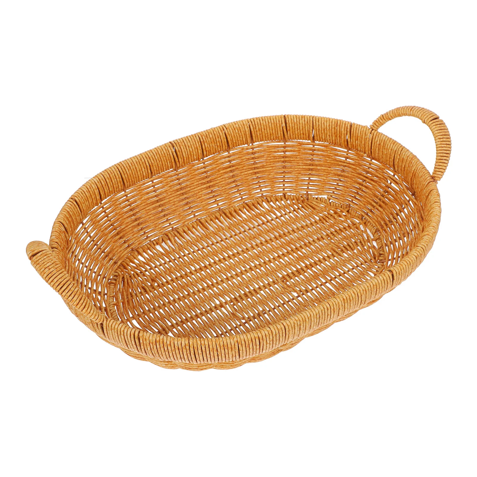 

Oval Fruit Snack Basket Double Handles Rustic Woven Storage Tray Kitchen Picnic Bread Serving Organizer Desktop Fruit Basket