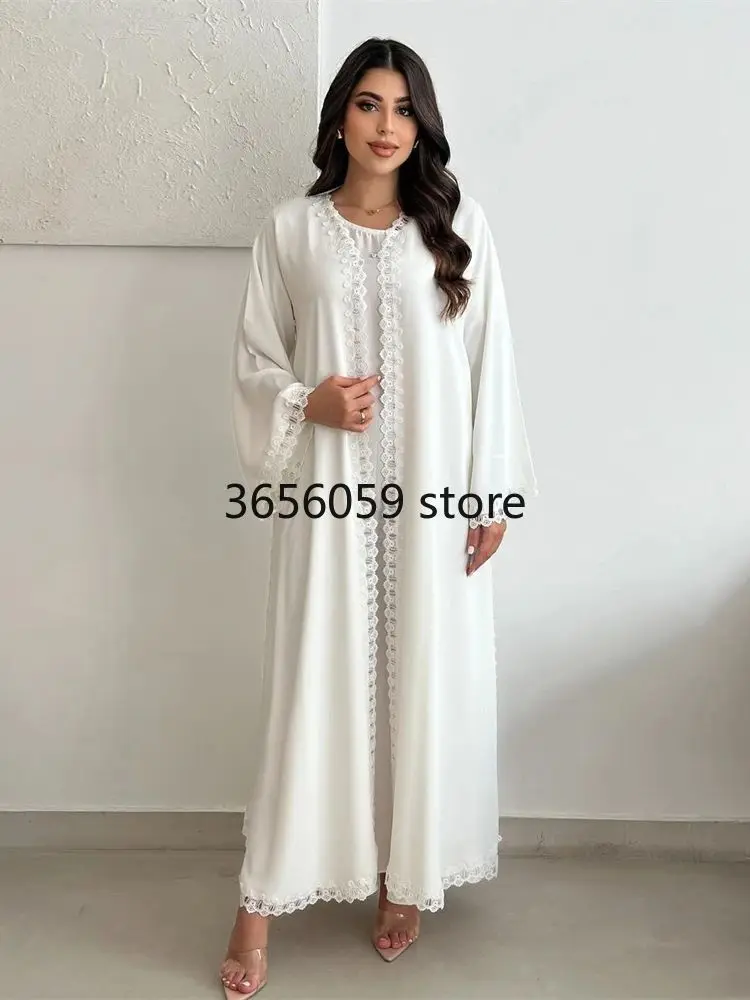 White Open Kimono Abaya Dubai Luxury 2024 Muslim Lace Abayas For Women Kaftan Dress Kebaya Islamic Clothing Robe Femme Musulmane