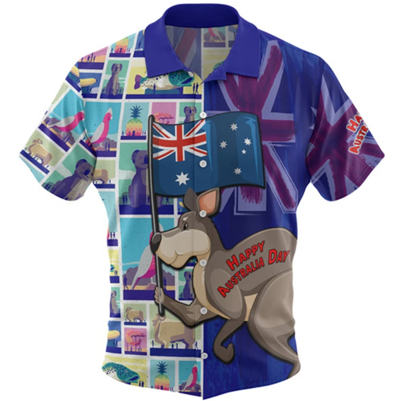 Australia Flag 3D Printed Shirts For Men Clothes Cute Animal Koala Kangaroo Graphic Blouses Casual Hawaiian Summer Lapel Blouse