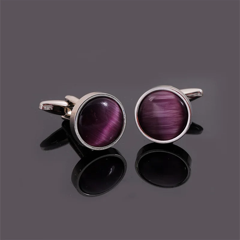 Fashionable Retro Round Cat Eye Stone Cufflinks Men's French Shirt Cuffs Studs Business Wedding Party Jewelry