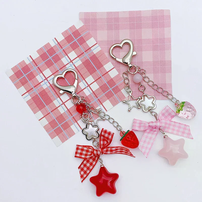 Adorable Strawberry Bow Phone Lanyard with Beads, Keychain Pendant, Camera Accessory, Backpack Decor Gift