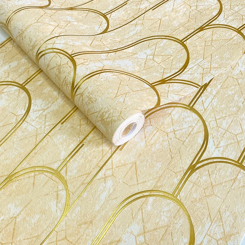 3D Gold Arc Line Wallpaper Roll Luxury Home Decor Geometric Wallpaper for Bedroom Living Room Walls