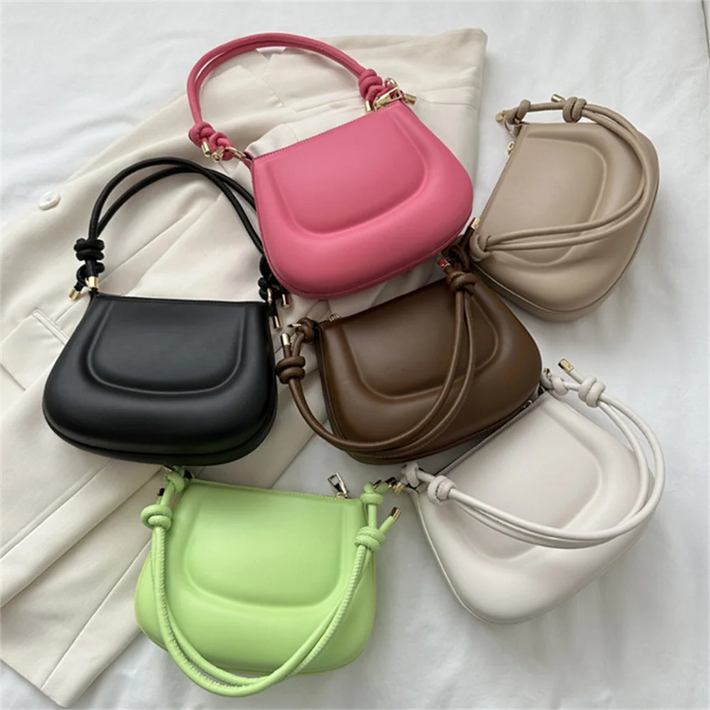 Soft Leather Shoulder Bag Fashionable Personalized Women\'S Underarm Armpit Bag Design Girl Casual Candy Color Cross-Body Bag