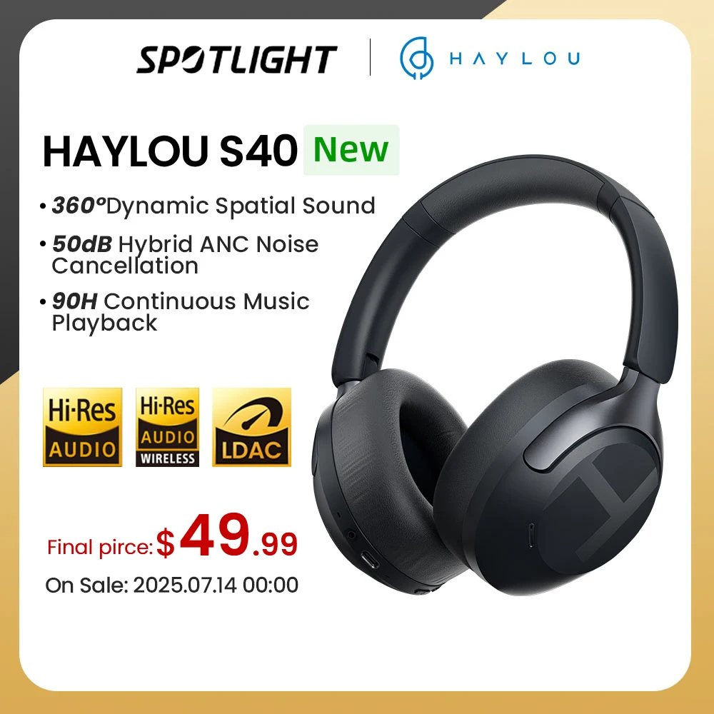 HAYLOU S40 ANC Wireless Headphone 50dB Noise Canceling Hi-Res 3D Spatial Audio Earphone with LDAC Bluetooth 6.0 Over Ear Headset