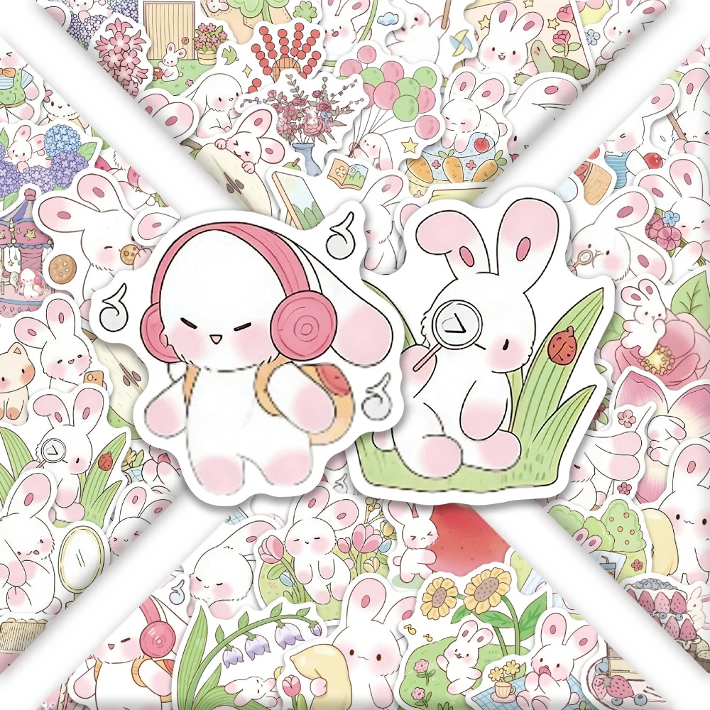 60PCS Cute Spring Rabbit Cartoon Graffiti Stickers Exquisite DIY Toys for Phone Bottle Travel Bag Aesthetic Decals Creative Gift