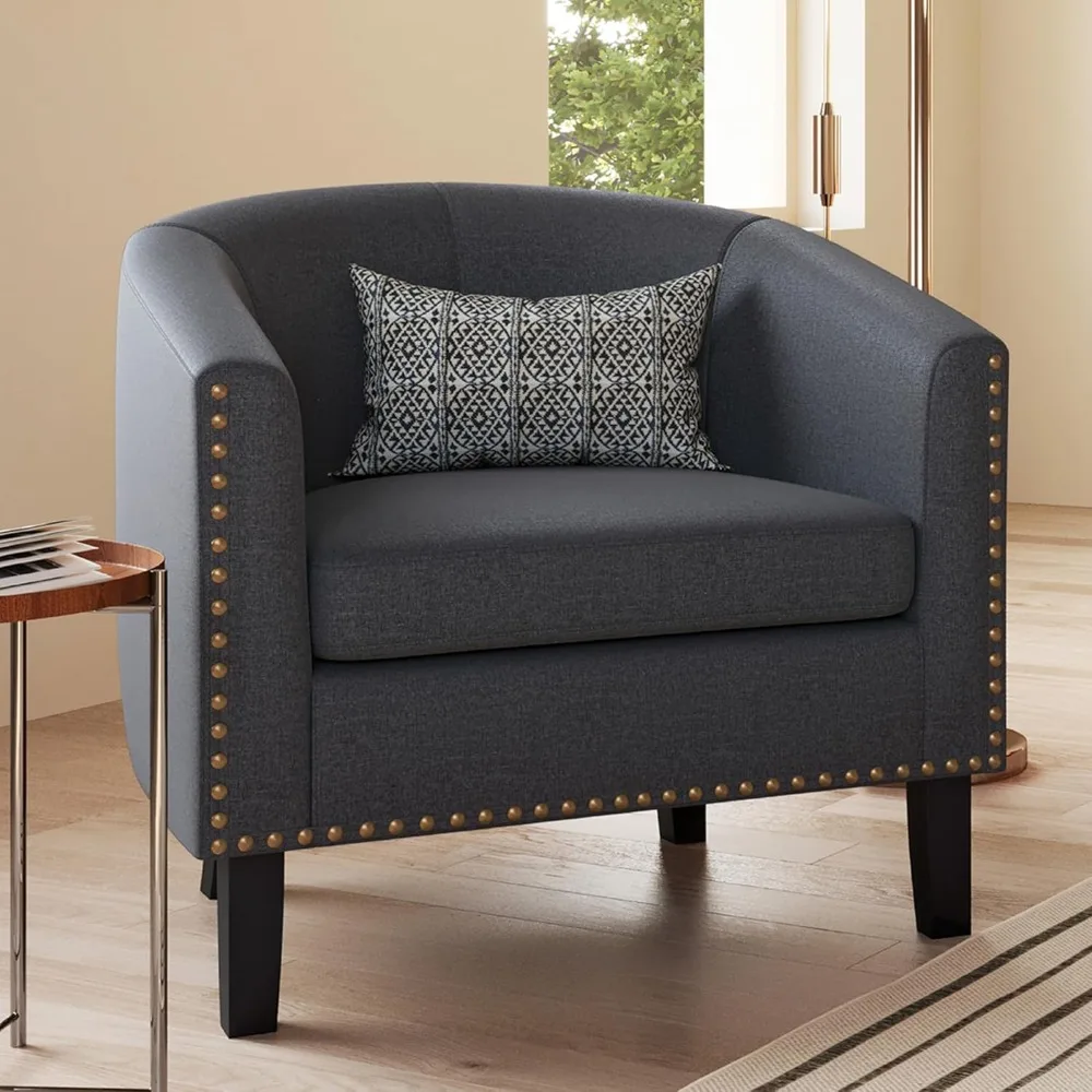 

Accent Barrel Chair, Modern Tub Club Chair Upholstered Armchair with Gold Nail Head Trim and Black Legs for Living Room Bedroom
