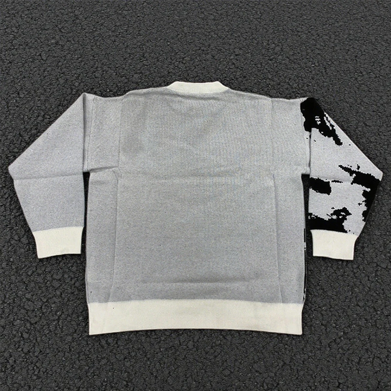 Nieuwe emo unisex Y2K streetwear patroon gebreide trui - retro zwart wit portret herfst en winter warme trui top