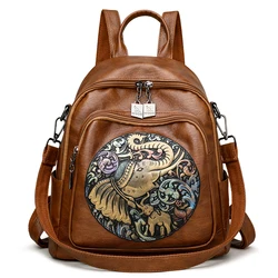 2024 Elephant Print Design Backpacks High Quality Leather Solid Color Backpack Luxurious Women's Brand Travel Mochilas Sac A Dos