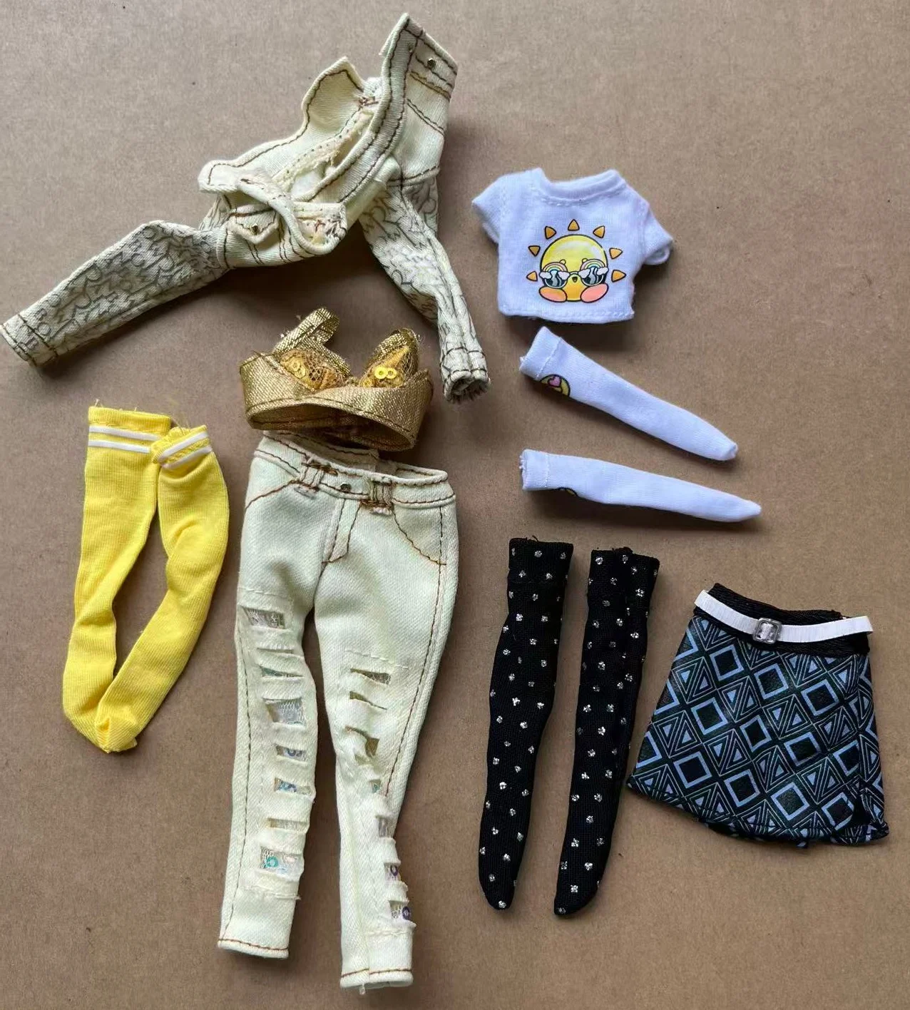 DIY 1/6 Scale Doll Accessories Rainbow Doll Clothes Jacket Pants Shoes Socks Hair Clips Earrings for Female Dolls