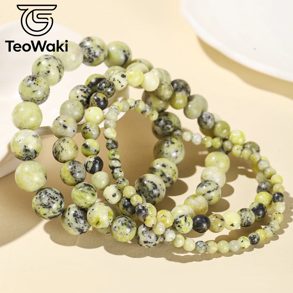 TeoWaki Natural Yellow turquoise Stone Relieve stress, anxiety and irritability, calm your mood effectively Women Men 4/6/8/10mm