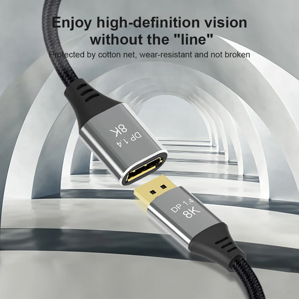 4K 144Hz 8K 60Hz Displayport Extension Cable DP 1.4 Cable Extension Displayport Male To Female Works with Displayport 1.4  Port