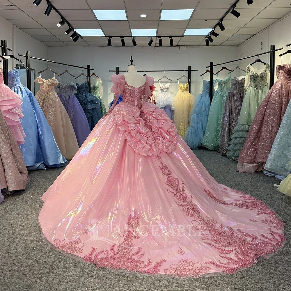 Abito da ballo principessa Abito Quinceanera con paillettes in raso scintillante Vestido De 15 Anos Maniche lunghe personalizzate Abiti da festa dolci 16