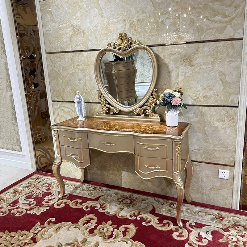 solid wood dresser makeup stool combination, carved bedroom princess makeup table