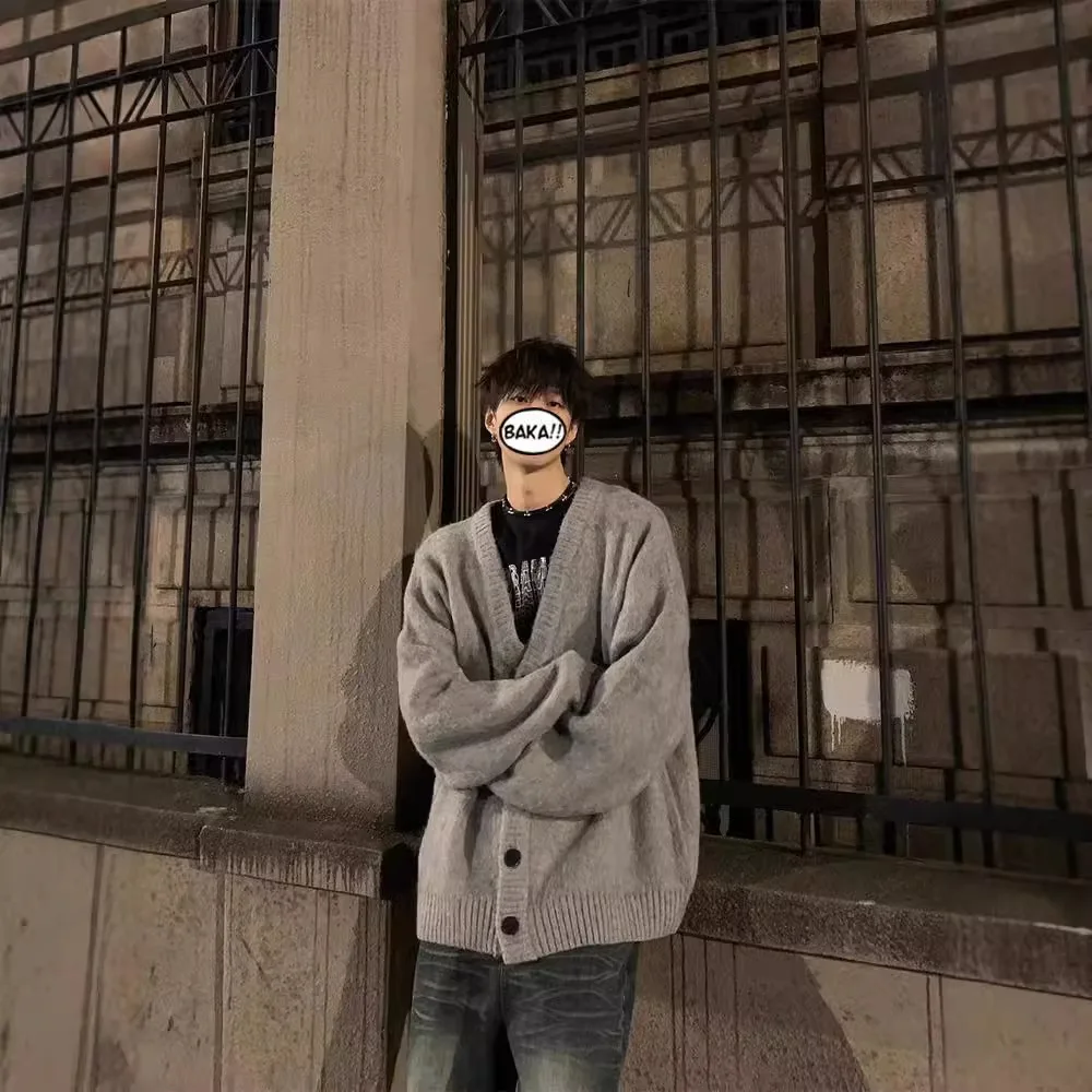 Unisex Autumn Winter Knitting Cardigan Outerwear V Neck Sweater Vibe Man Women Knitting Sweater Jacket