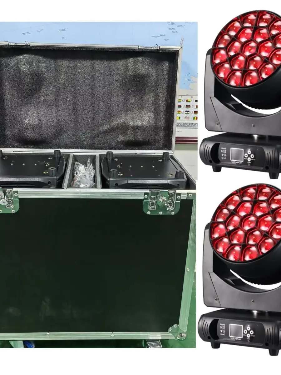Flightcase + 2PCS LED Strahl Waschen Große Bienen Augen 19x40W RGBW Zoom Moving Head Beleuchtung mit LED Blende DJ Disco Bühne