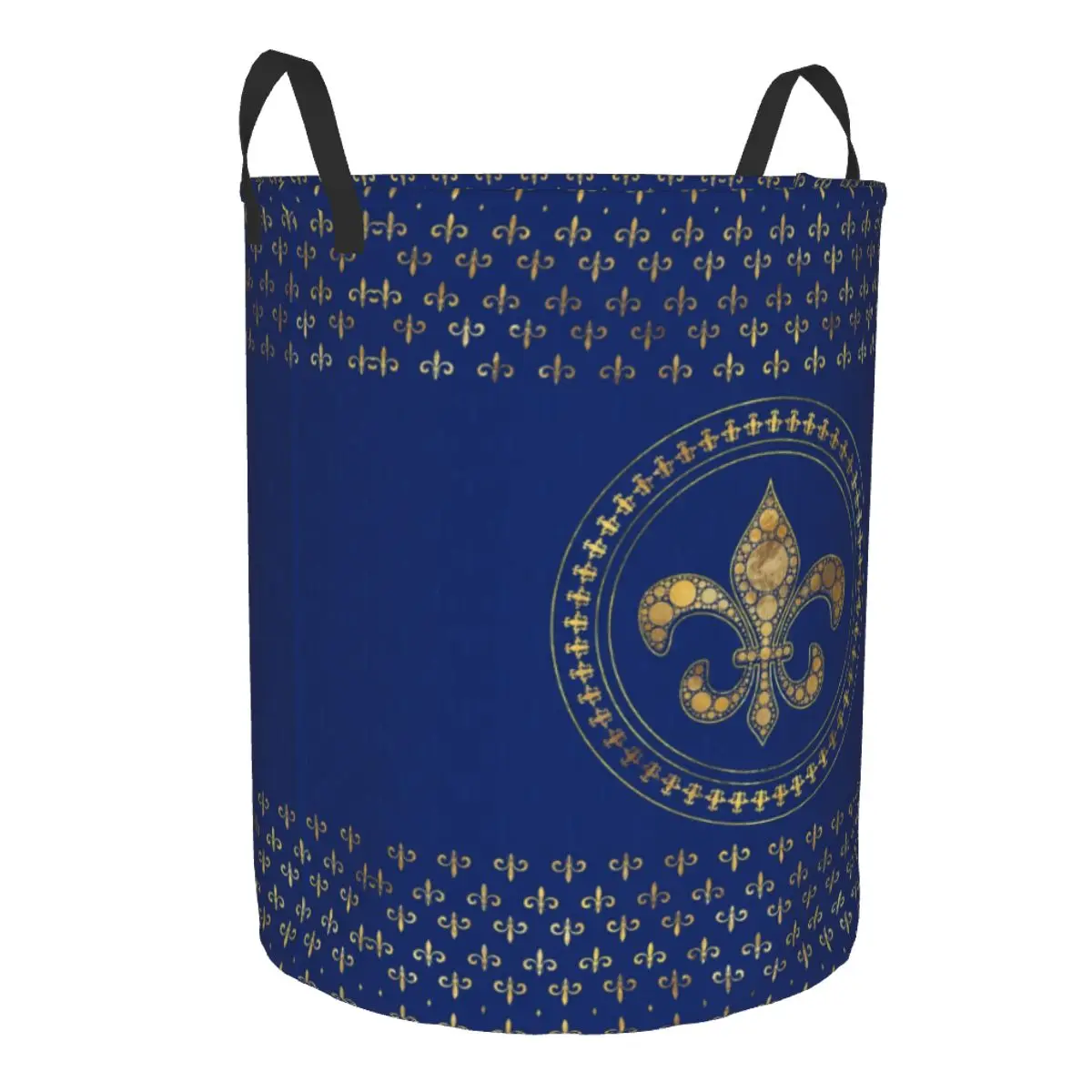 Custom Fleur-De-Lys Gold And Royal Blue Laundry Basket  Fleur De Lis Lily Flower Toy Clothes Hamper Storage Bin for Kids Nursery