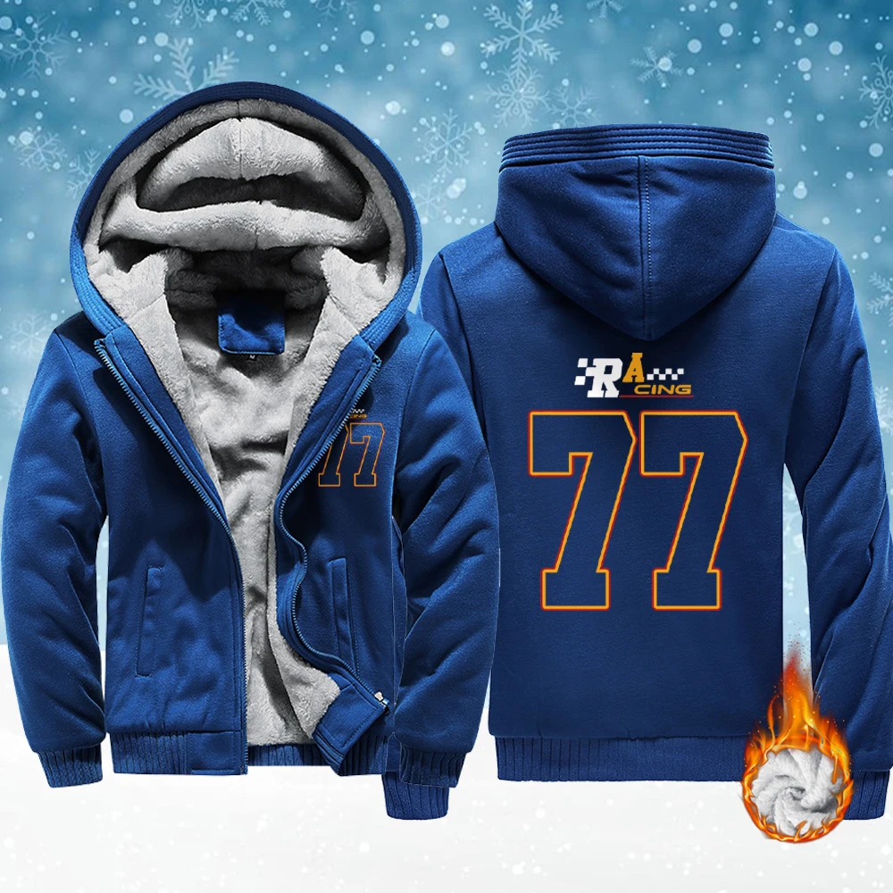 

Racing Number 77 Print Fashion Man Fleece Zip-Up Jackets Soft Comfy Tops Winter Thicken Loose Outwear Warm Basics Unsiex Veste
