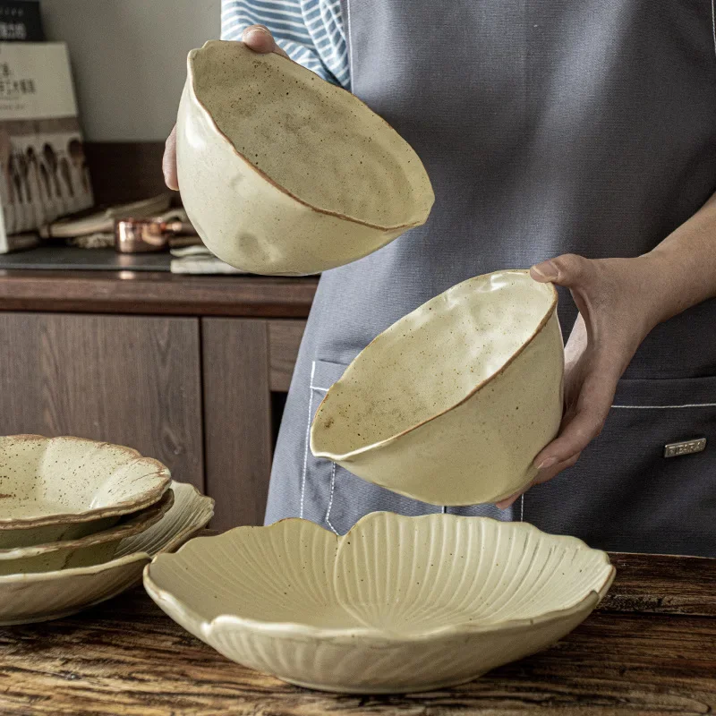 

Internet Celebrity Restaurant Japanese Retro Coarse Pottery Set Ceramic Dish Household Hotel Wholesale Set Dinner Plate