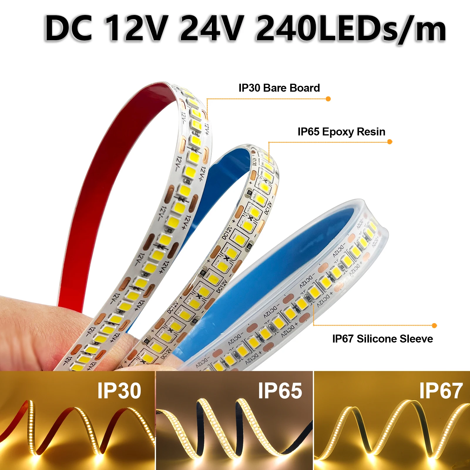 

12V 24V LED Strip 2835 SMD 240LEDs/m High Brightness Waterproof IP30 IP65 IP67 Flexible Led Tape White Natural White Warm White