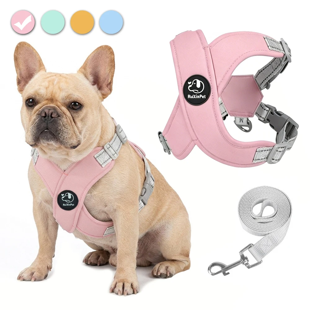 Conjunto de Arnés y Correa para Perro, Arnés Reflectante Ajustable para Mascotas con Anillo en D de Metal, Correa de Pecho Transpirable para Pasear Cachorros y Gatos