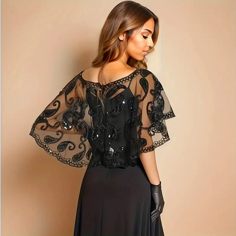 Women's 1920s Shawl Beaded Sequin Deco Evening Cape Bolero Flapper Cover Up European And American Wedding Dress Shawl On Stage